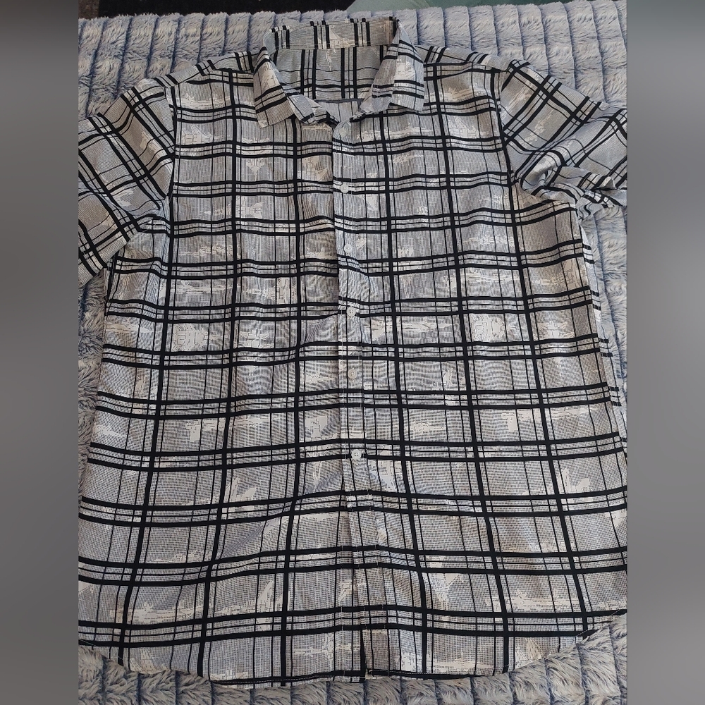 Shein button-down XL‎ plaid with fighter planes
